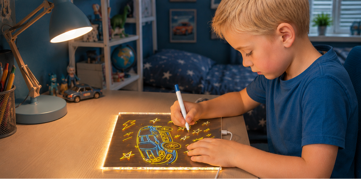 Barn ritar kreativt utan skärm