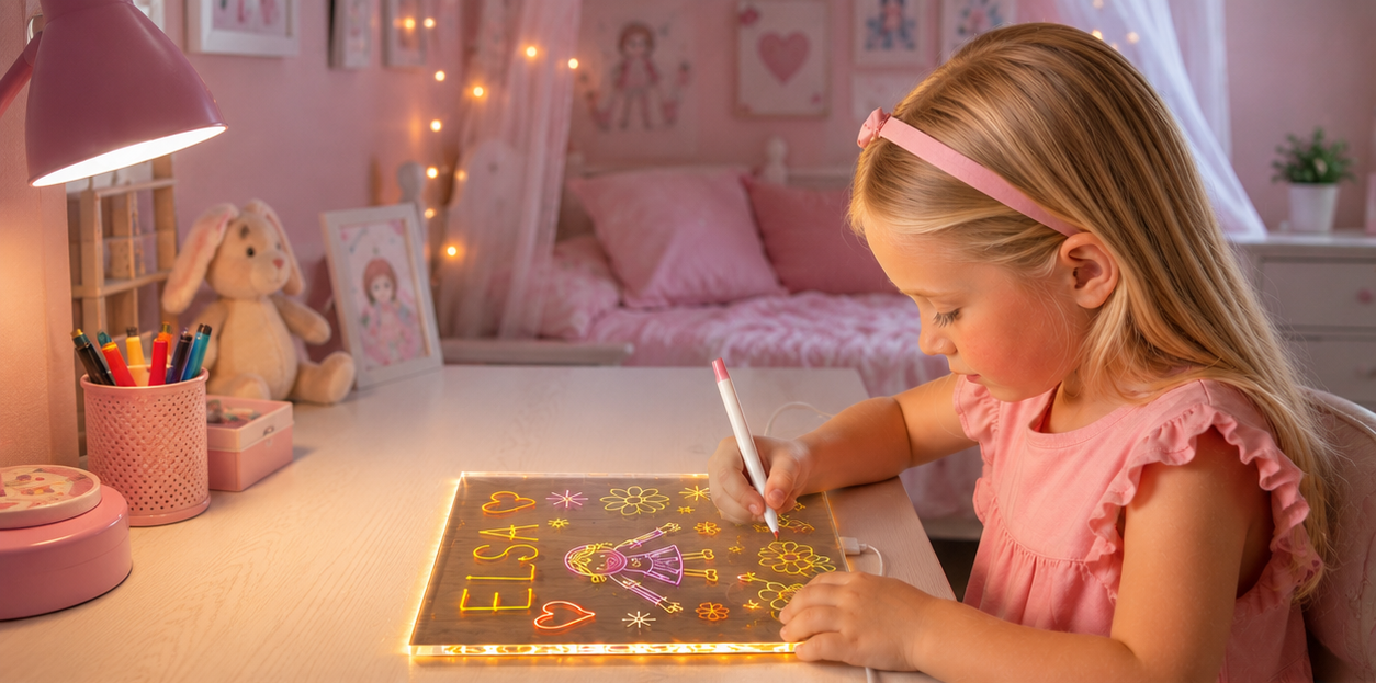 Barn ritar på LYMY Glow Ritbräda